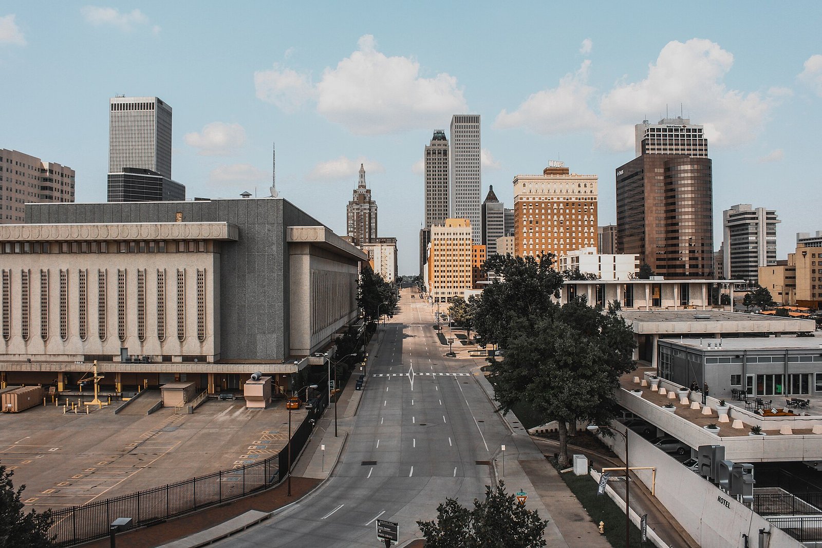 Downtown Tulsa skyline with the Arkansas River in the foreground