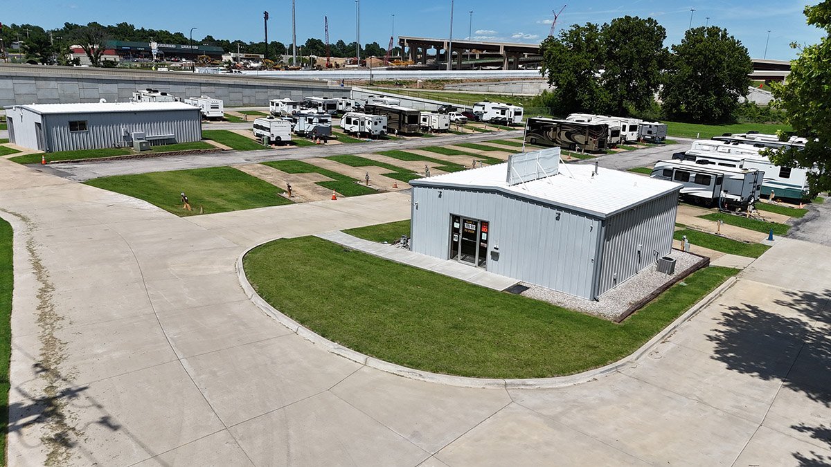 Aerial view of Click RV Park sites and trees